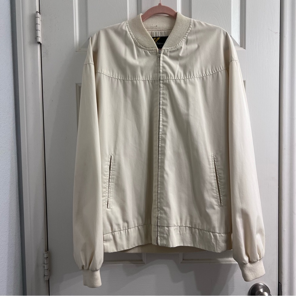 Vintage 1980s Sears Beige Jacket Men’s X‑Tall L Retro Zip Bomber